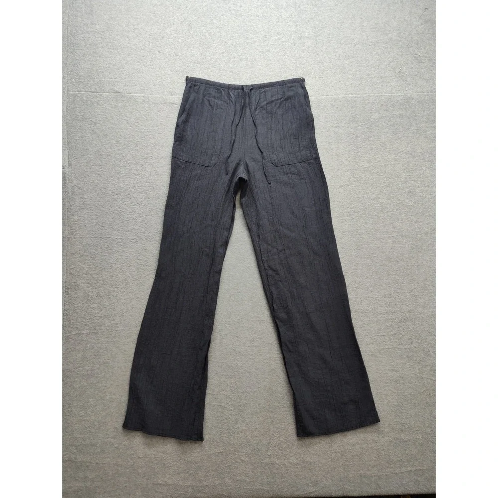 Zara Women Pants XS Dark Blue Drawstring Waist Pockets High Rise Comfort Casual